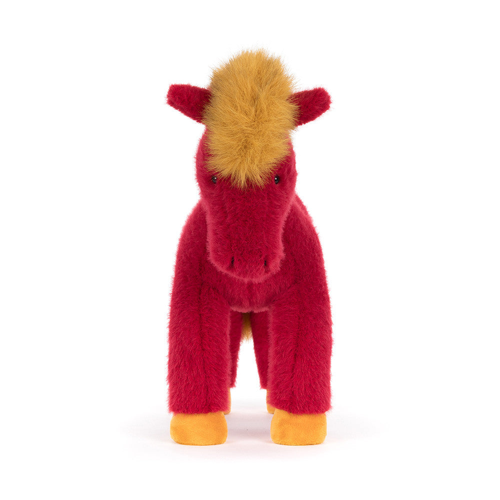 Festival Horse plush toy sitting proudly, measuring 11.8 inches long and 12.6 inches tall, ideal for snuggling.