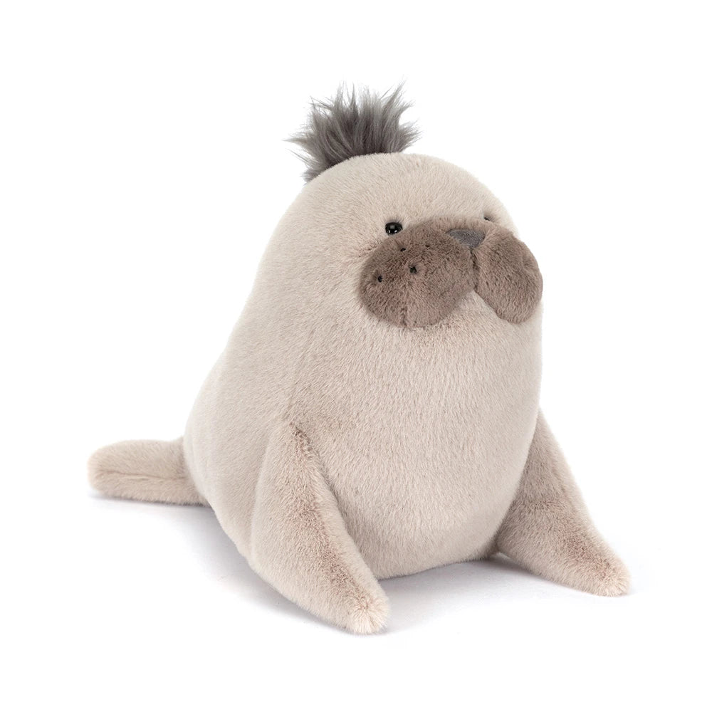 Adorable Roarwell Sea Lion SS26 plush toy by JellyCat, showcasing its unique design and soft fur.