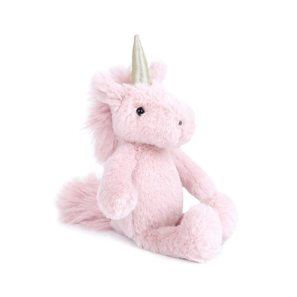 Shyla Unicorn-Pink plush toy by Mon Ami, featuring soft pink fur, a shiny silver horn, and a cute design perfect for cuddles and imaginative play.