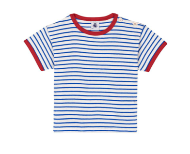 Baby Boy SS Stripe Tee with Red Trim