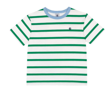 Boy SS Stripe Tee with Blue Trim