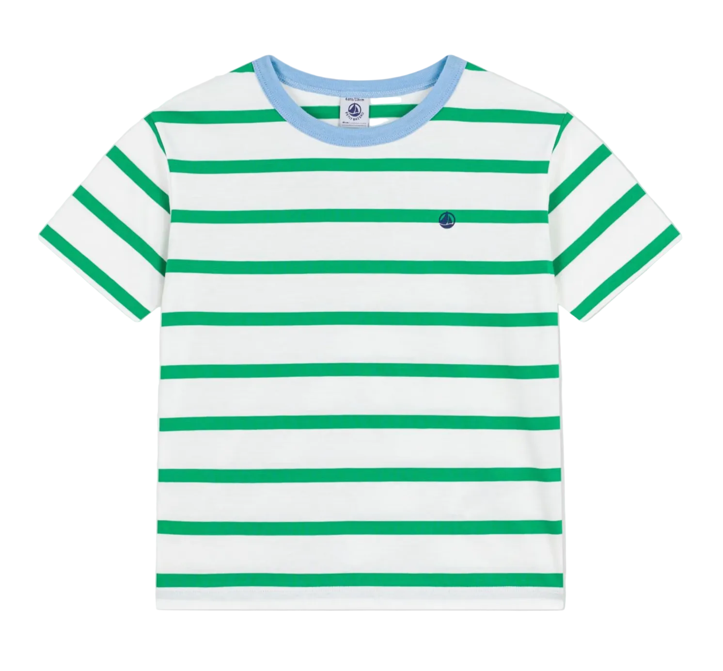 Boy SS Stripe Tee with Blue Trim
