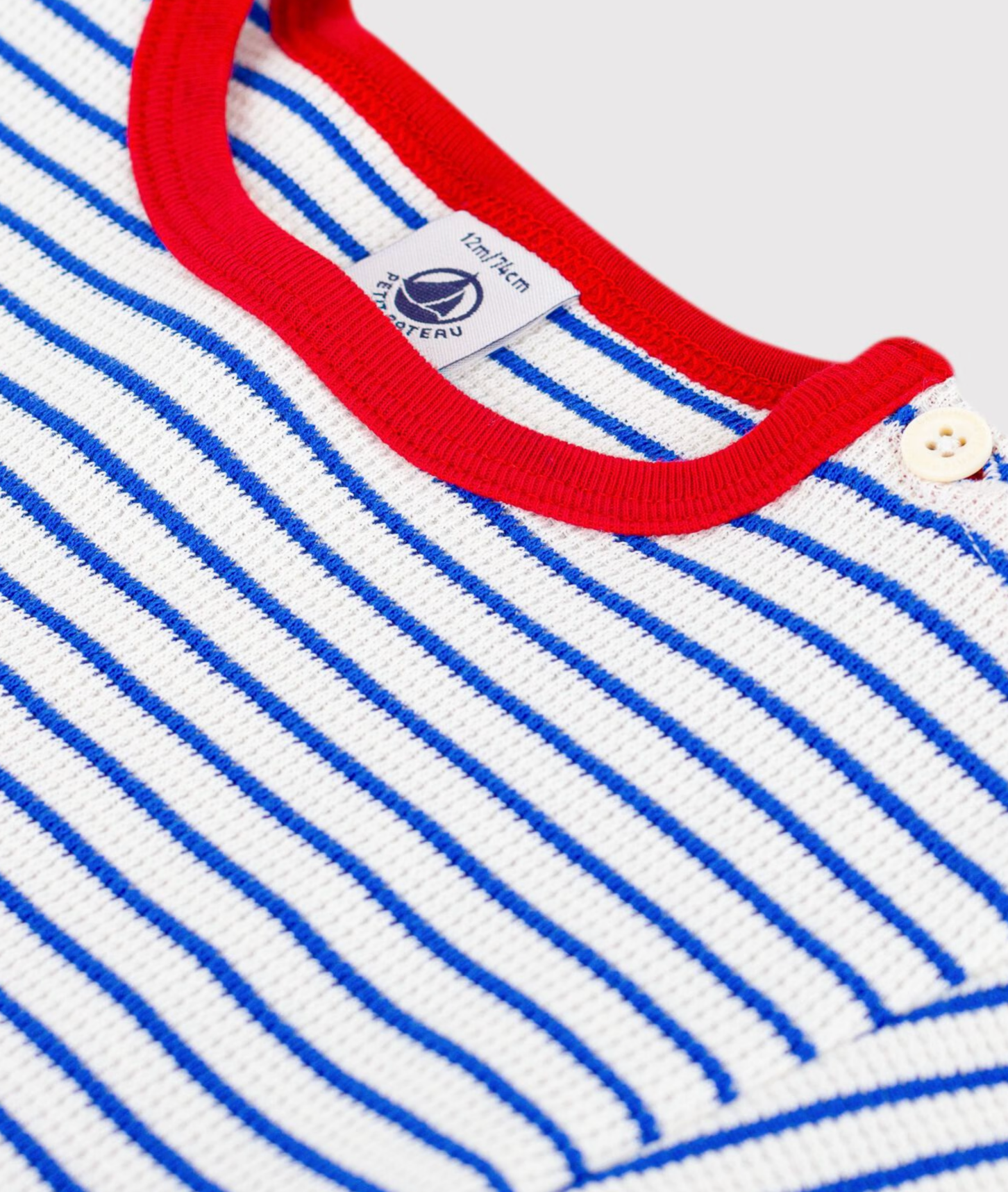 Baby Boy SS Stripe Tee with Red Trim