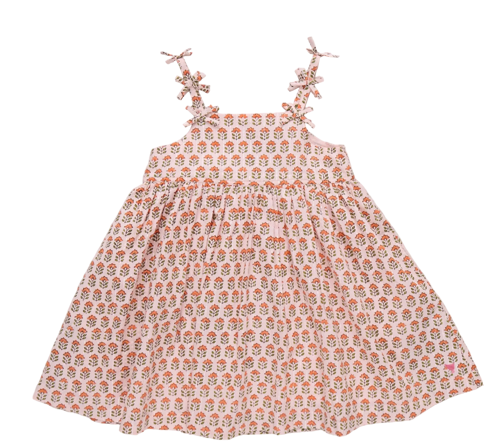 Girls Tia Dress Pink Prairie Block Print