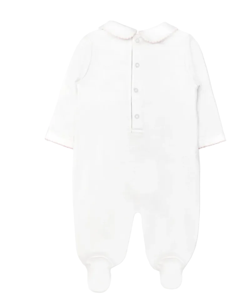 Hand Smocked Pima Playsuit, White & Pink