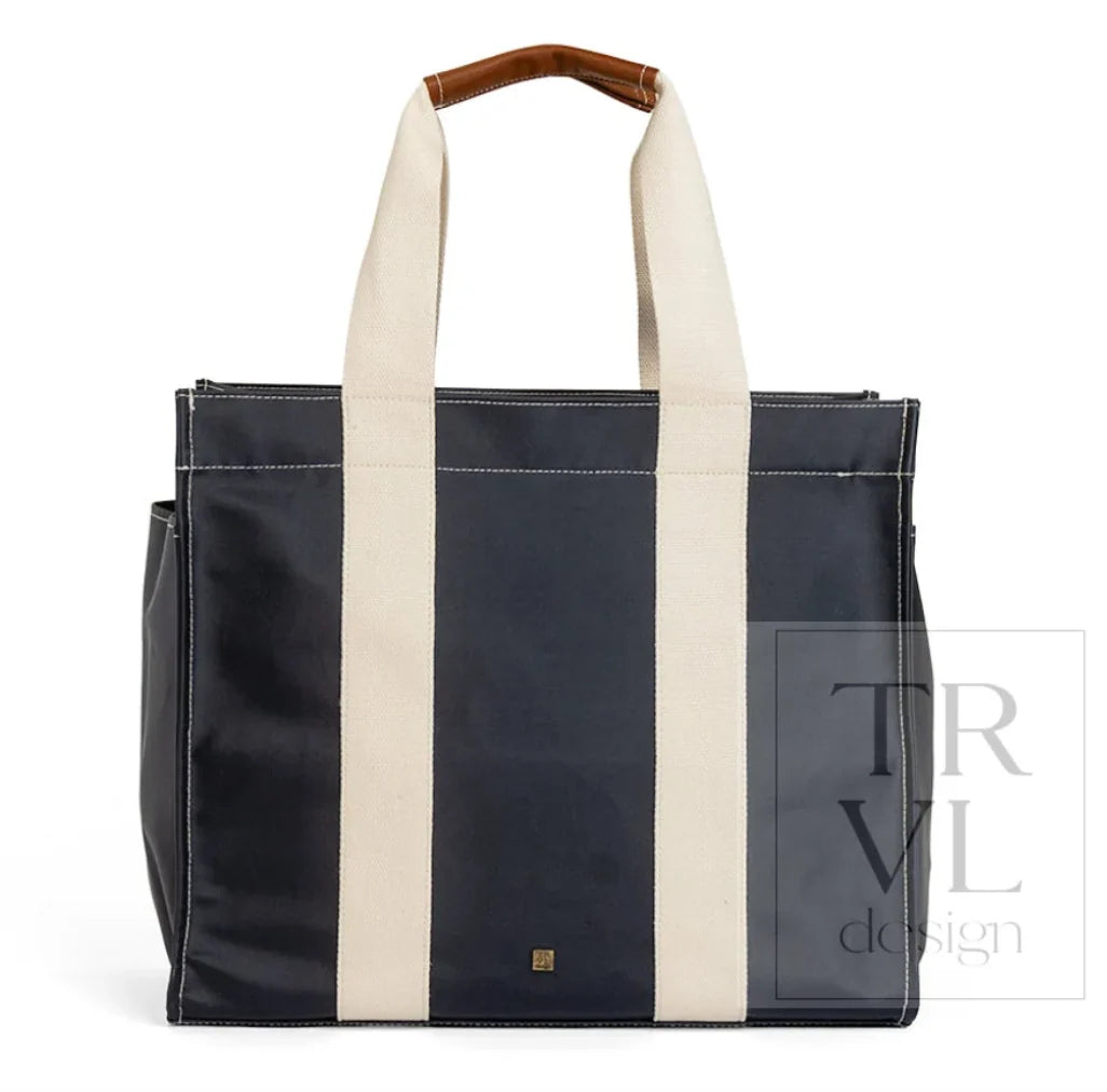 Tall Tote- Coated Canvas Navy
