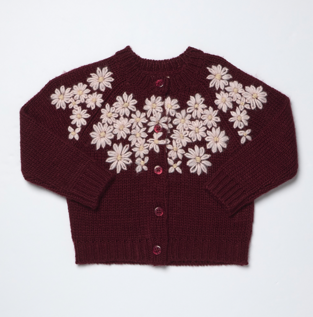 Girls Blossom Sweater-Pink Flower Embroidery  F26