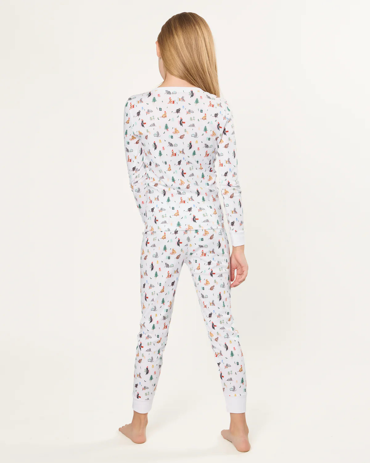 Kids Pima Snug Fit Pajama in Merry Meow, highlighting soft 100% Pima cotton for ultimate comfort during cooler months.