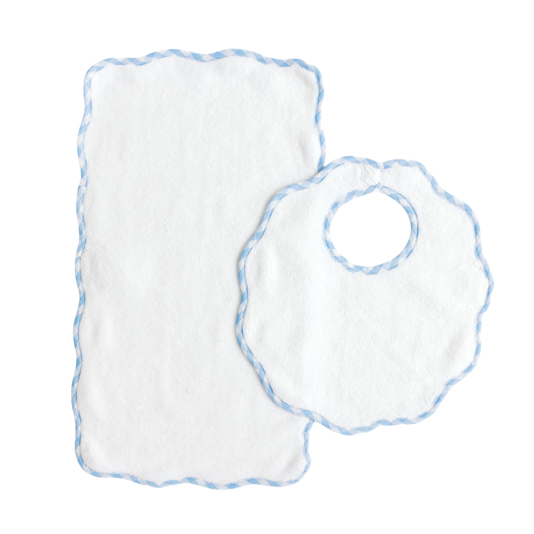 Bib and Burp Set -Buffalo Check Scalloped Edge