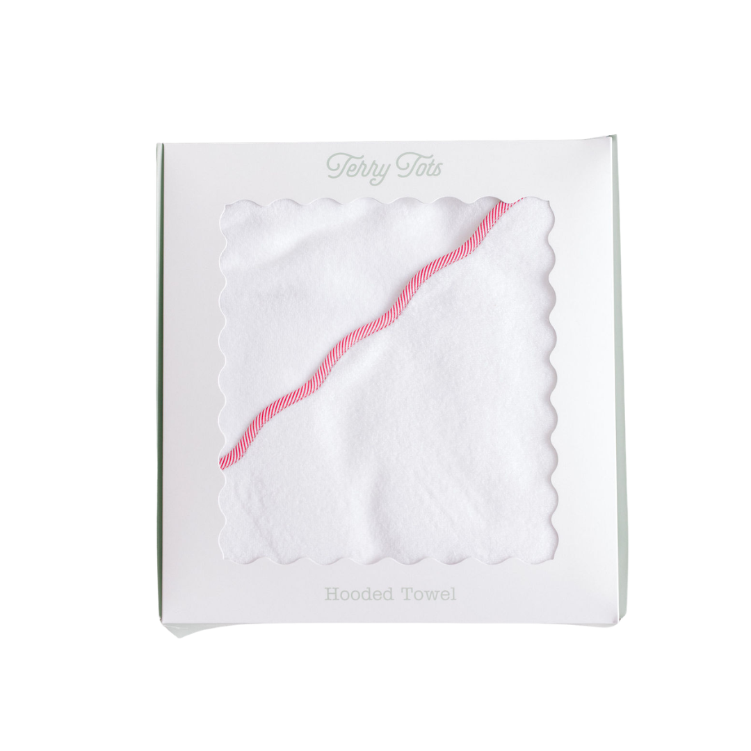 Hooded Towel – Red Stripe Scallop Edge