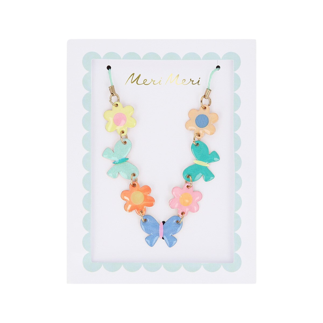 Butterflies & Flowers Enamel Charm Necklace