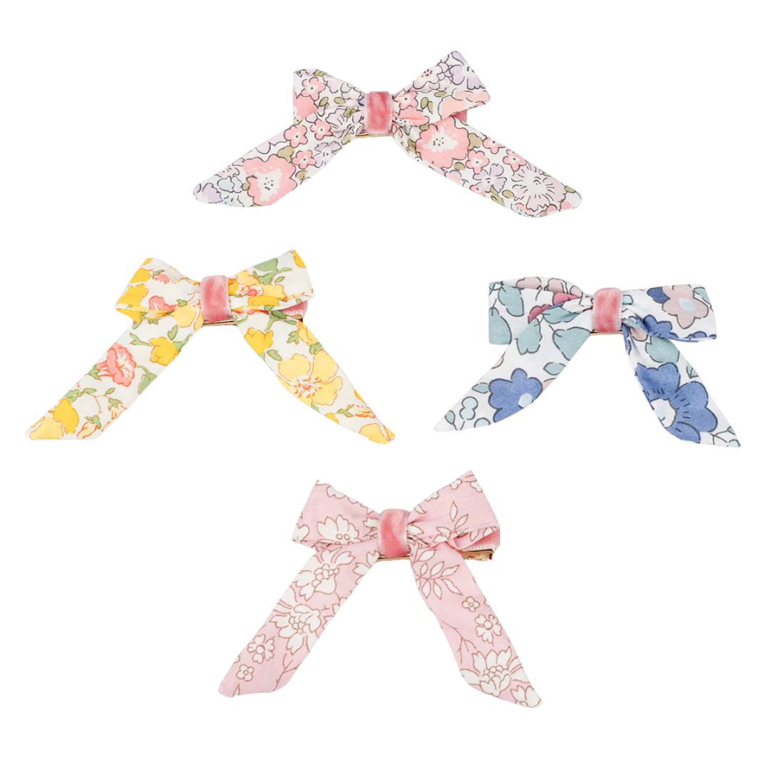 Floral Pattern Bow Hair Clips