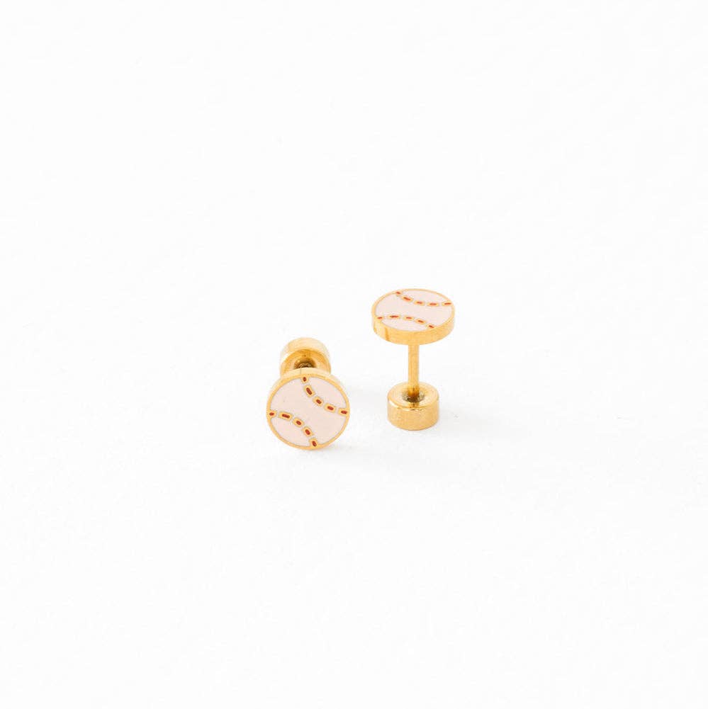 Sports Balls Stud Earrings - Hypoallergenic, Flat Back, Girl