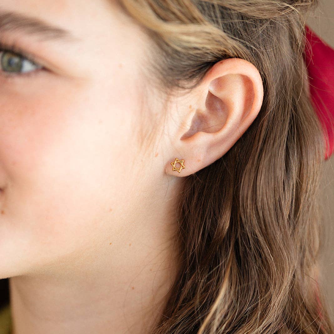 Star of David Stud Earring - Hypoallergenic, Flat Back, Girl