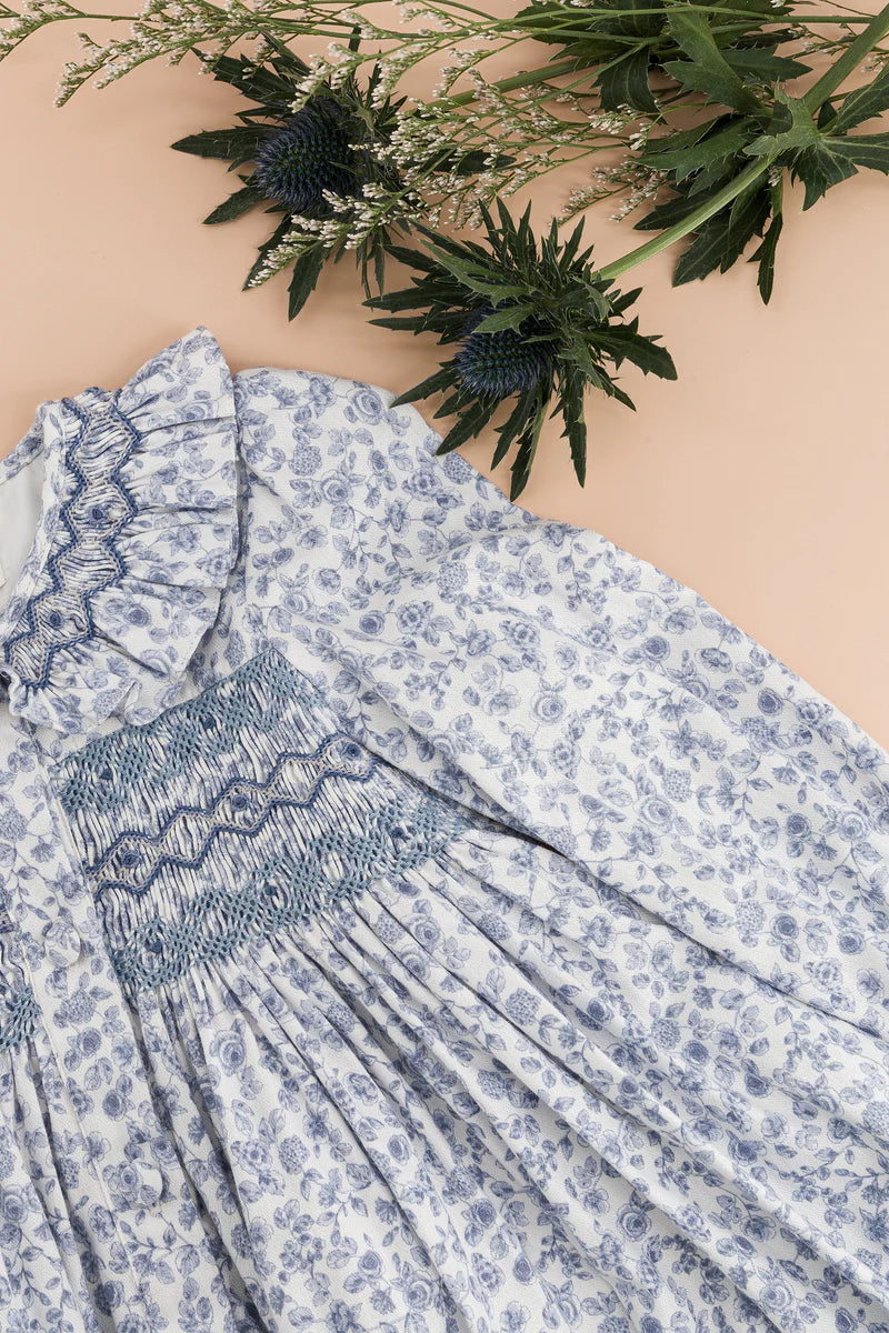 Adeline Smocked Dress in Blue Garden Print