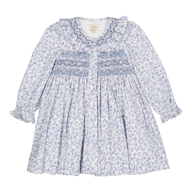 Adeline Smocked Dress in Blue Garden Print