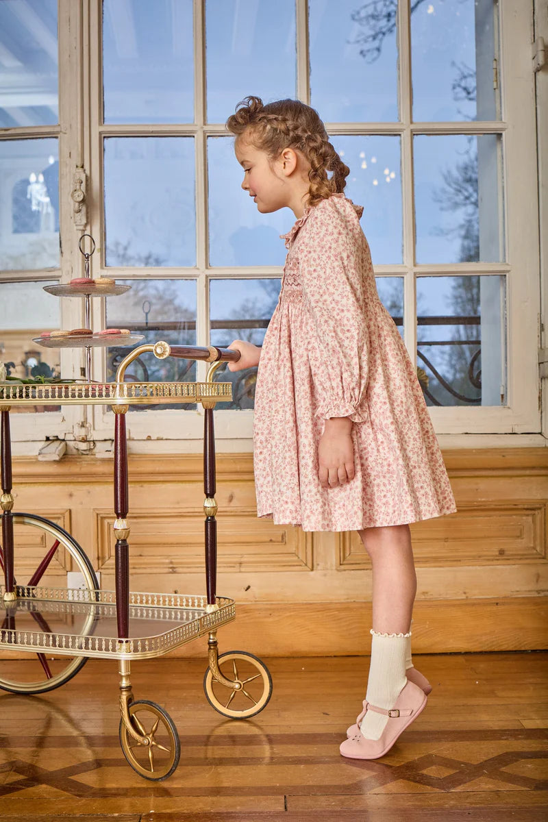 Adeline Smocked Dress in Old Rose Garden Print