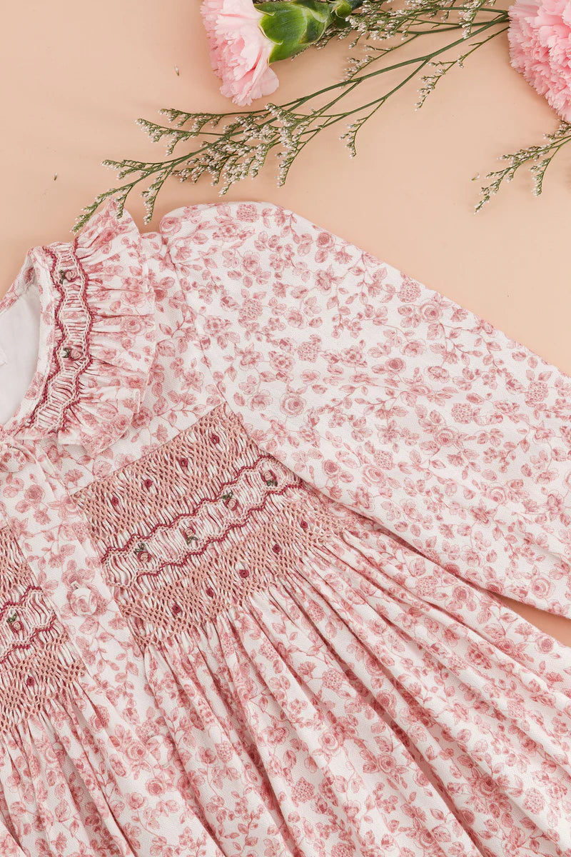 Adeline Smocked Dress in Old Rose Garden Print