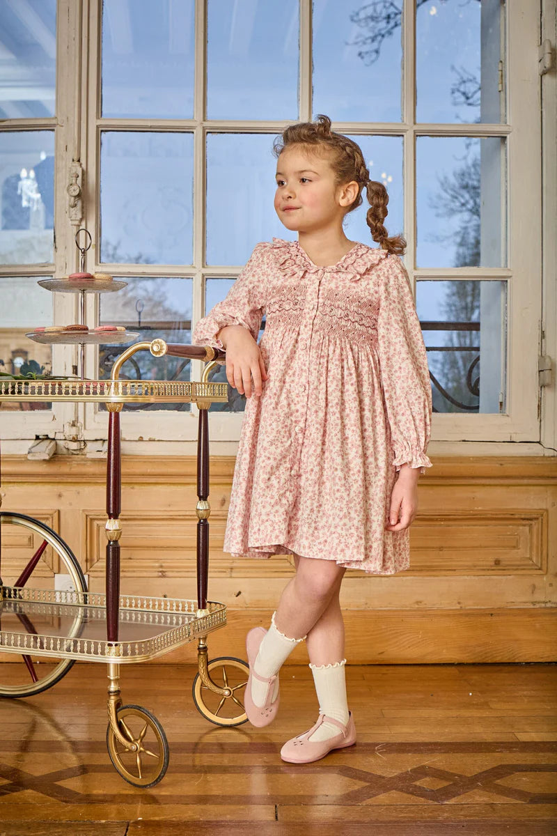 Adeline Smocked Dress in Old Rose Garden Print