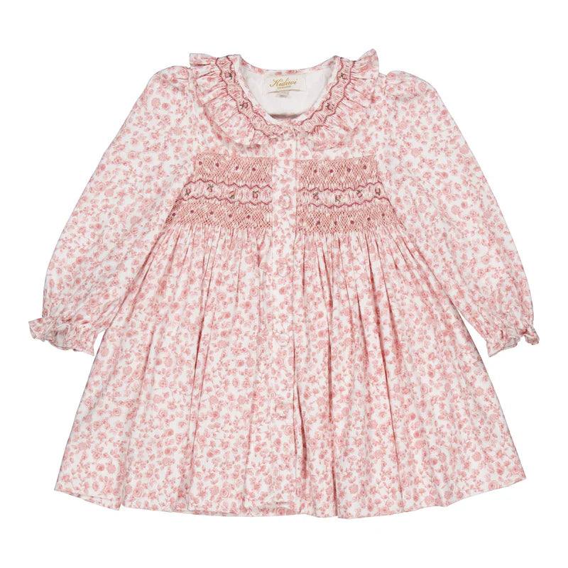 Adeline Smocked Dress in Old Rose Garden Print