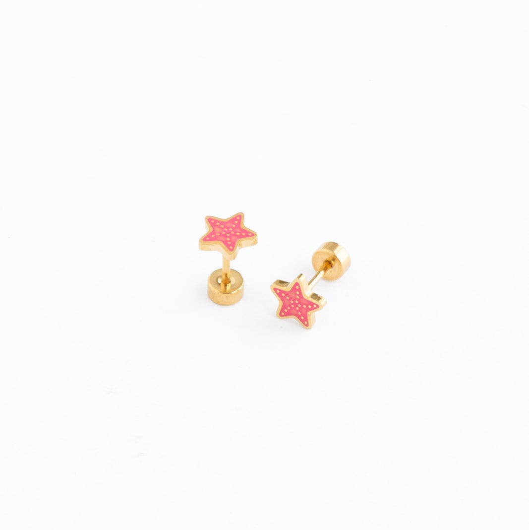 Starfish Stud Earrings - Hypoallergenic, Flat Back, Girl