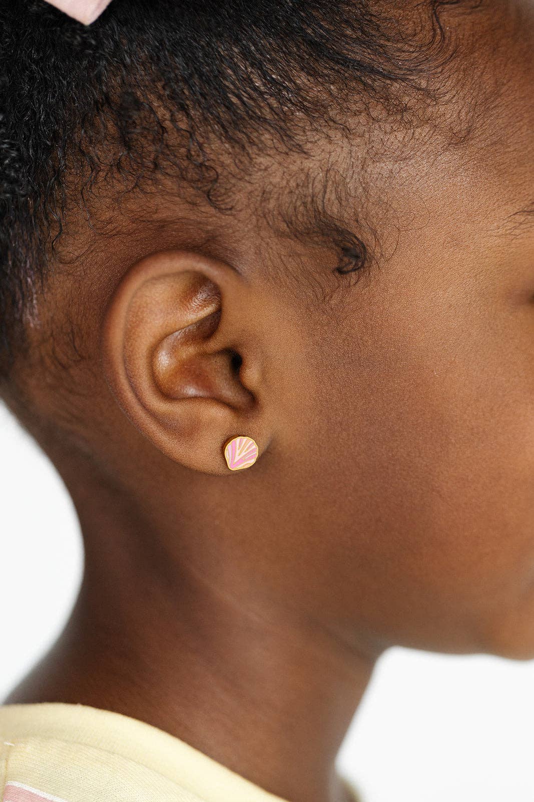 Pink Seashell Stud Earring - Hypoallergenic, Flat Back, Girl