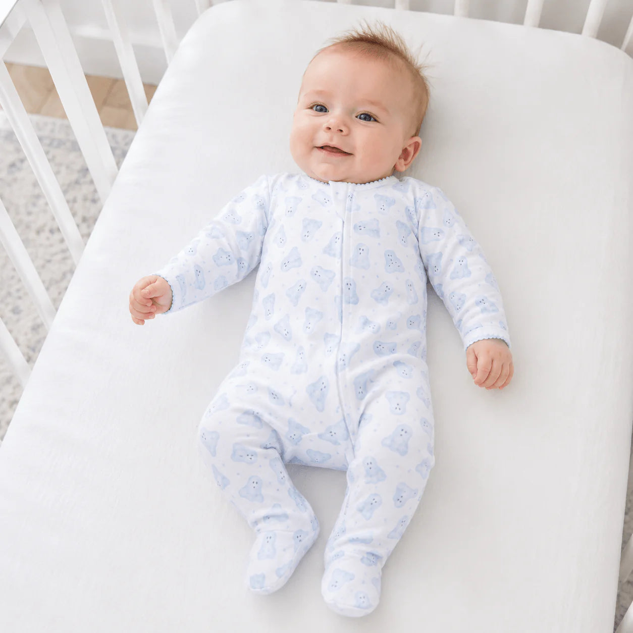 Baby Boo Light Blue Print Zip Footie F26