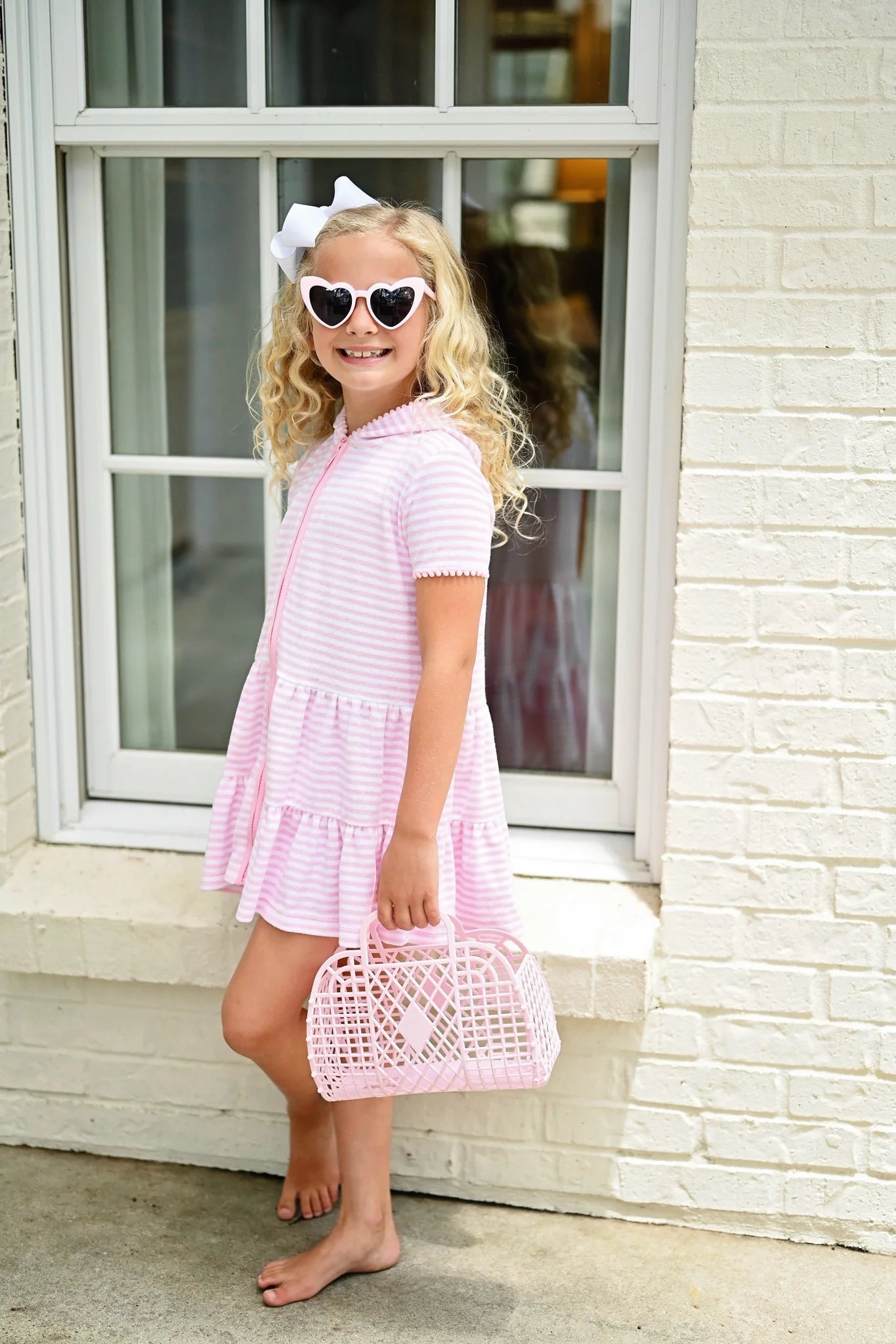 Little Girls Terrycloth Cover Up, Pink Stripe
