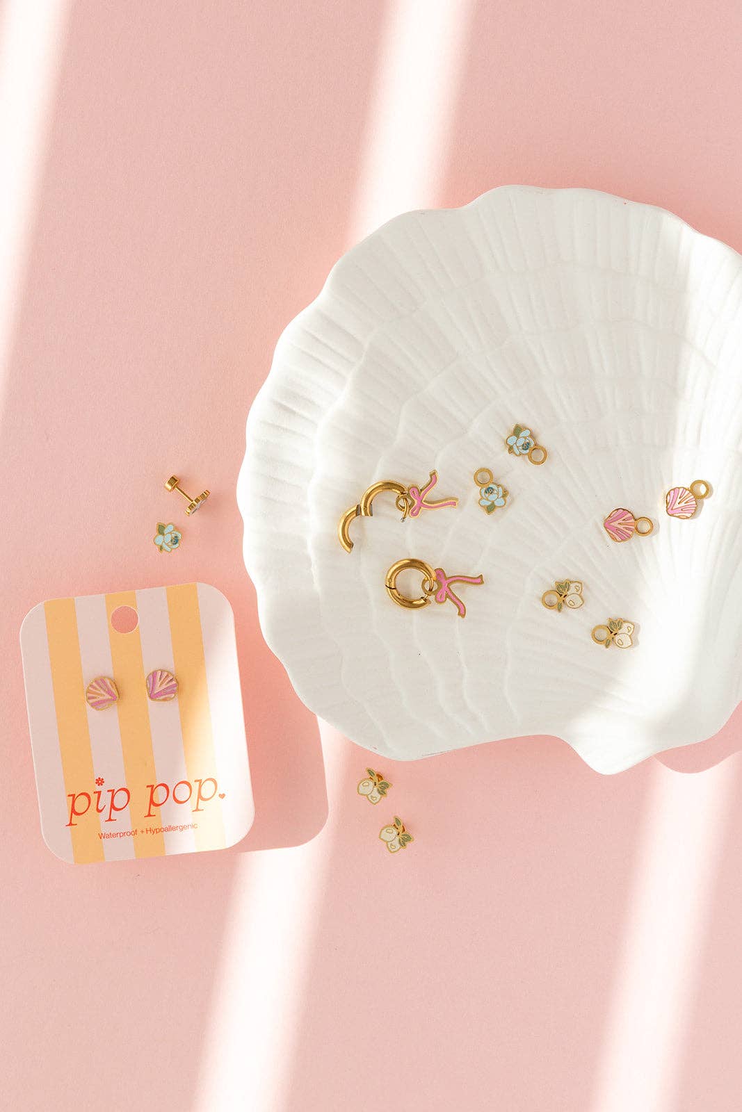 Pink Seashell Stud Earring - Hypoallergenic, Flat Back, Girl