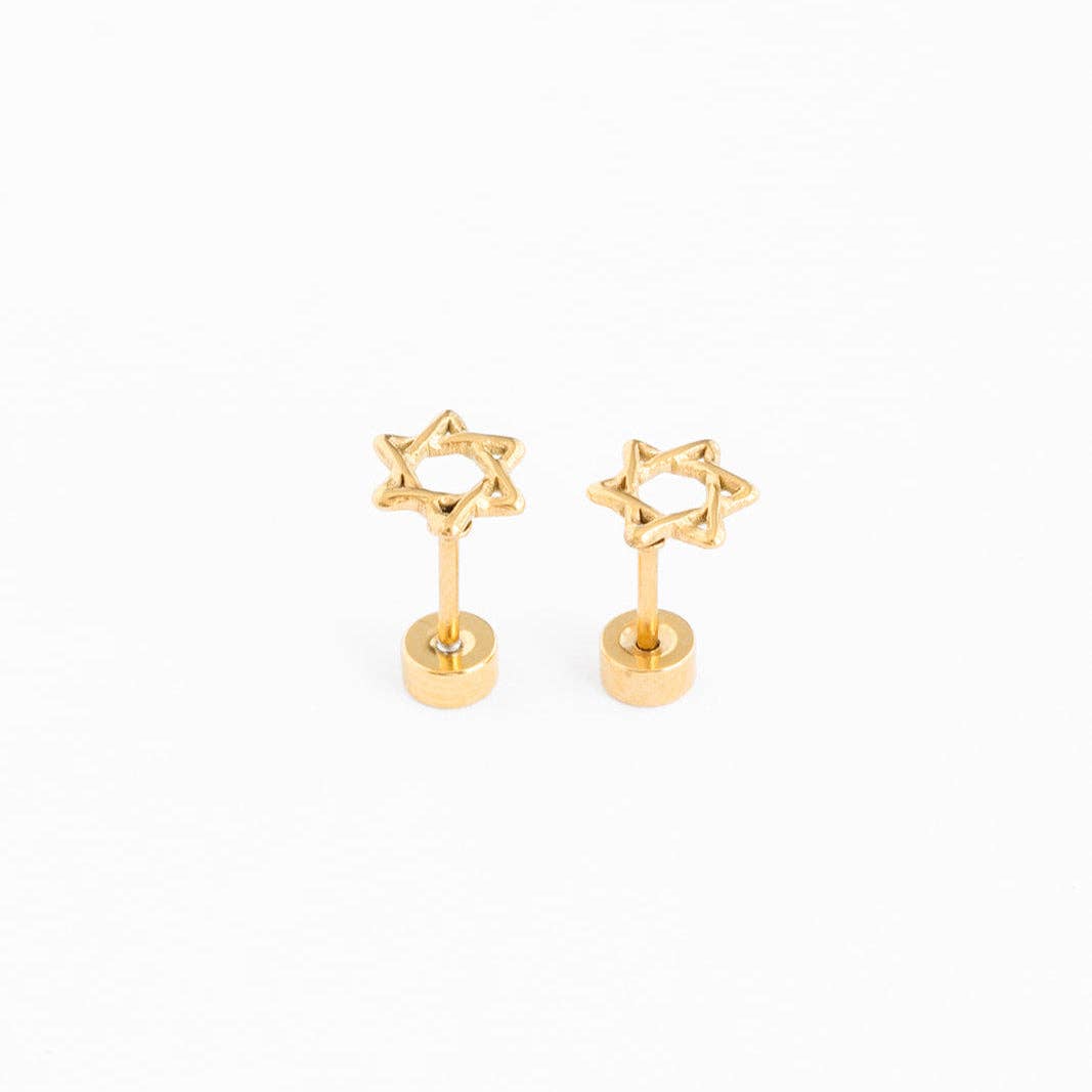 Star of David Stud Earring - Hypoallergenic, Flat Back, Girl