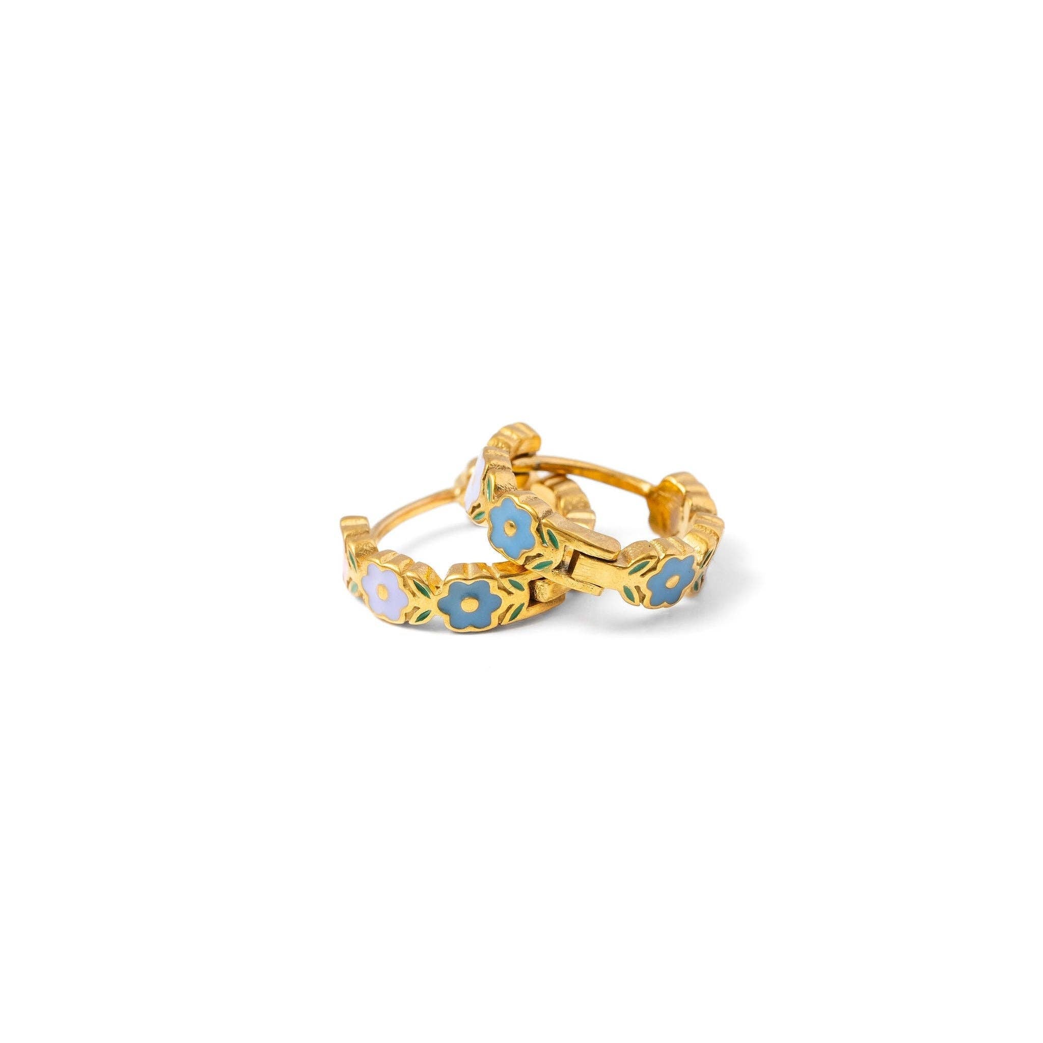 Flower Hoop Earrings - Hypoallergenic, Flat Back, Girl Gift