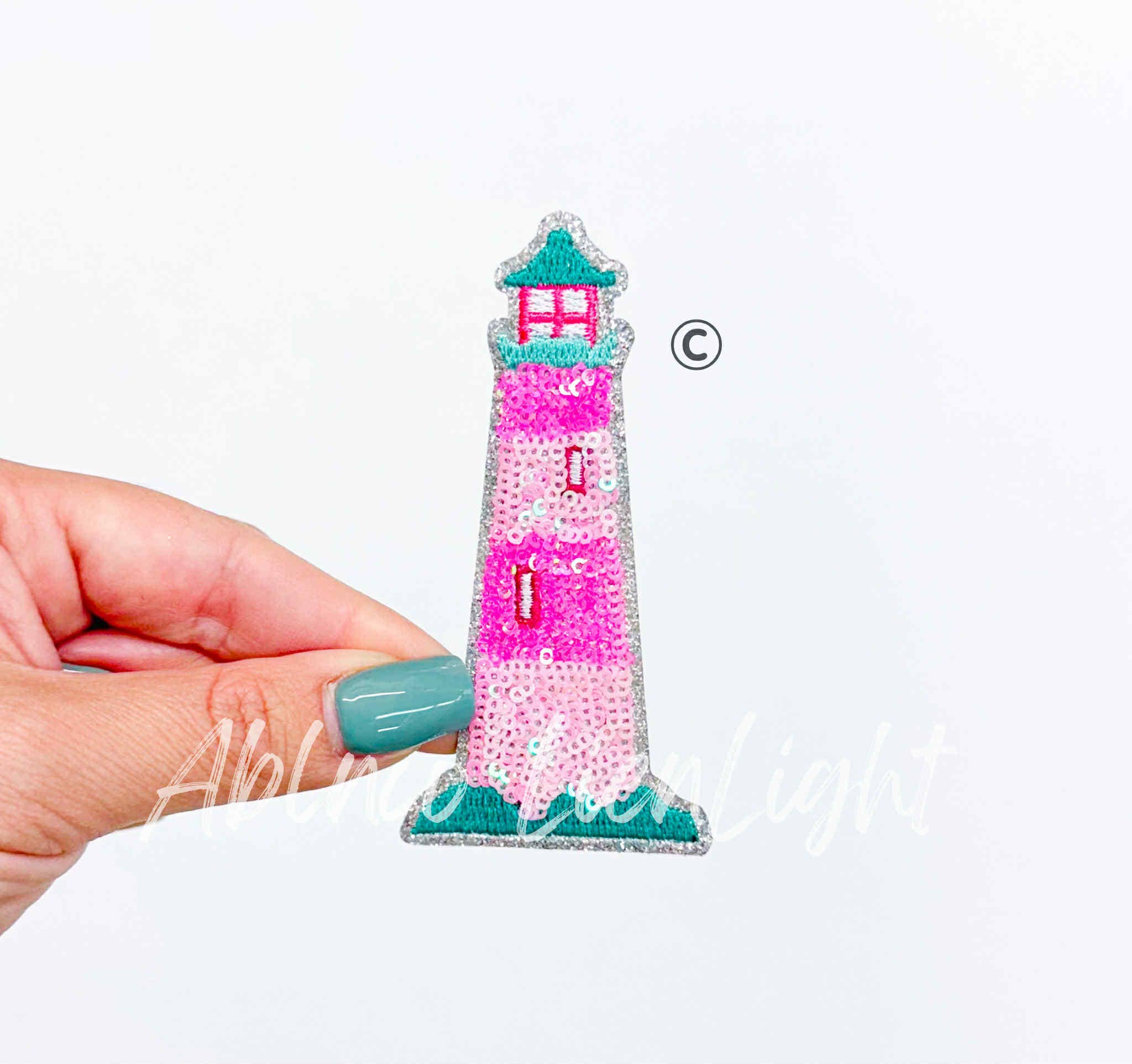 Preppy Pink Lighthouse ©️ Fishing Sequin Patch