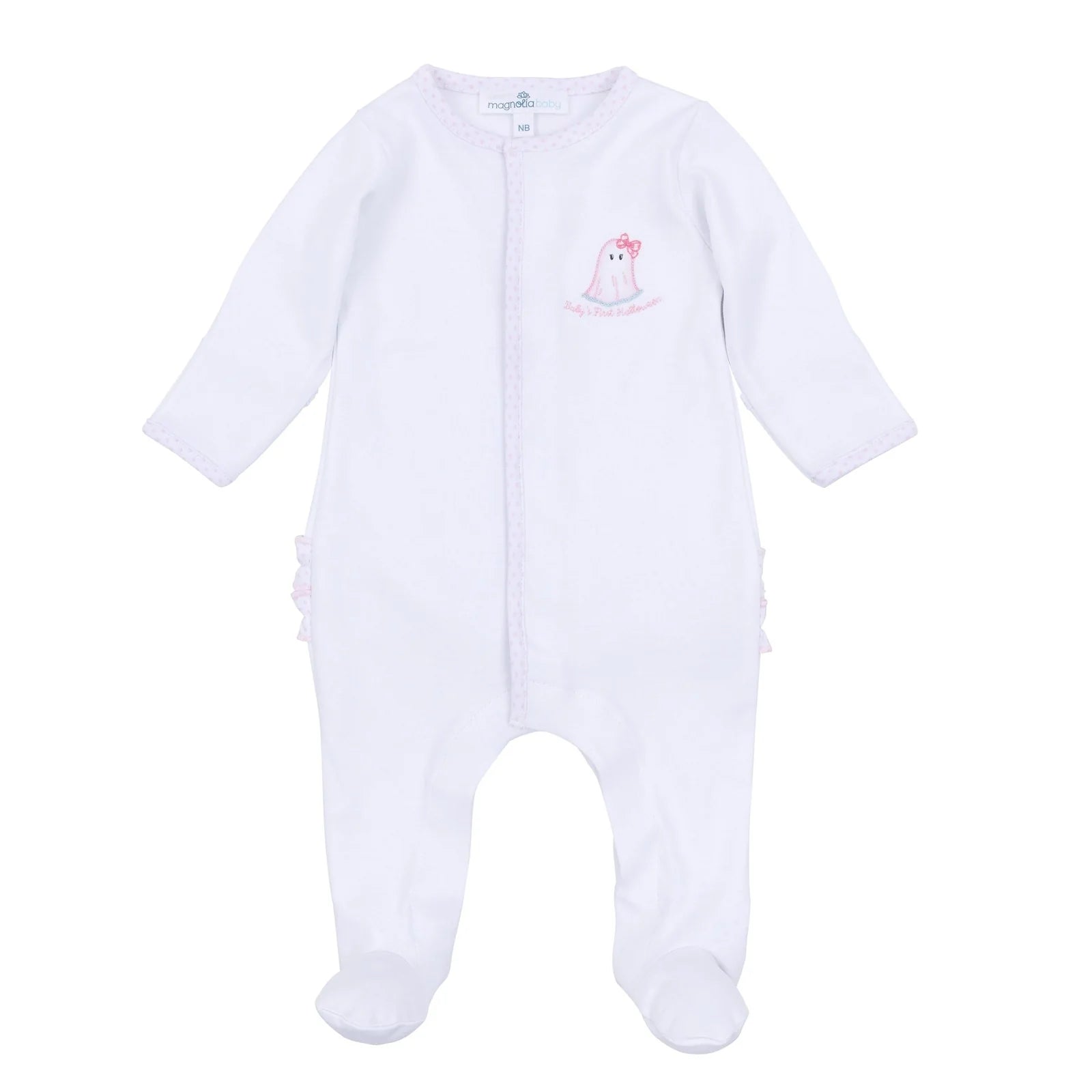 Boo Crew! Applique Pink Ruffle Zipper Footie