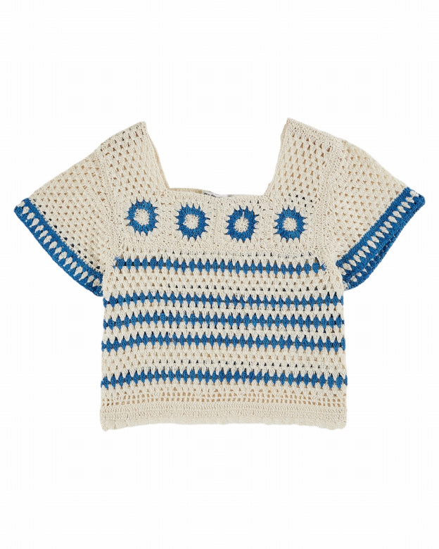 PULLOVER CROCHET RAYE ECRU