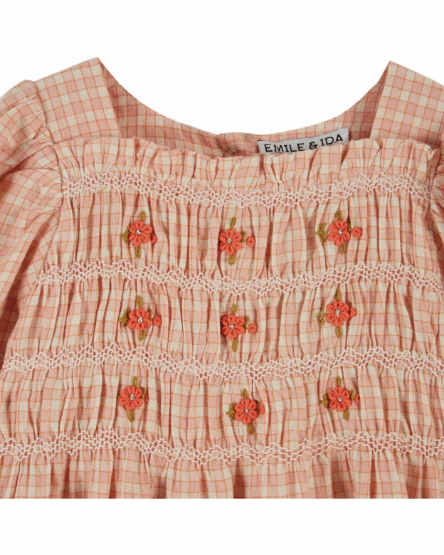 Orange Embroidered Dress with Smocking