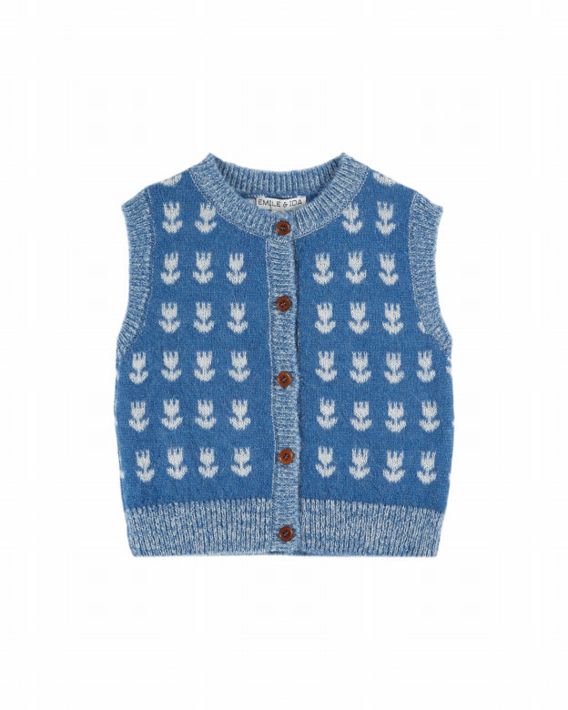 Tulip Cardigan Vest in Blue