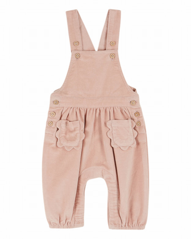 Baby Velour Overalls in Peony