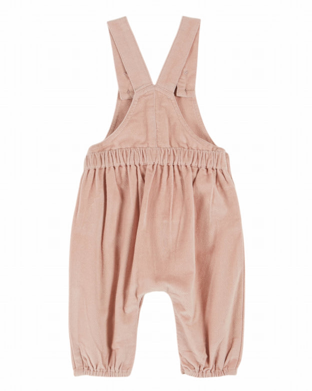 Baby Velour Overalls in Peony