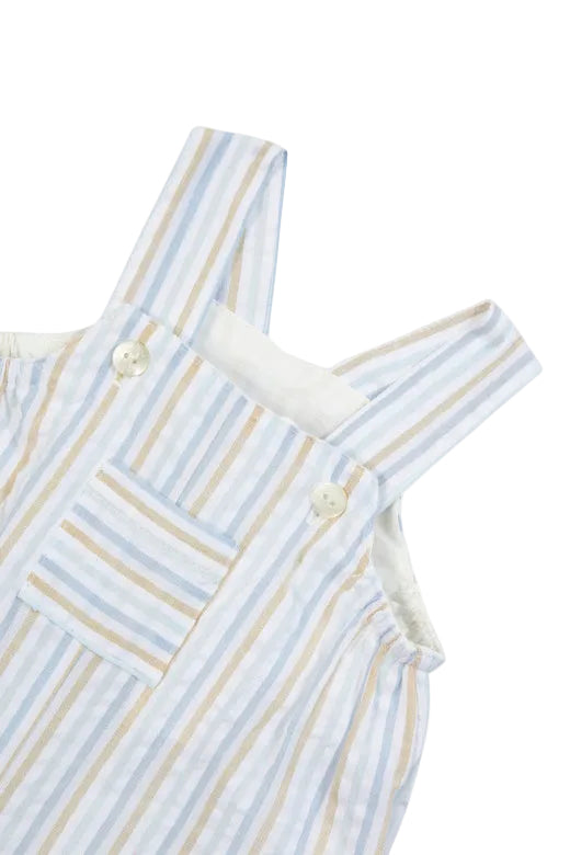 Seersucker Light Blue and Khaki Shortall