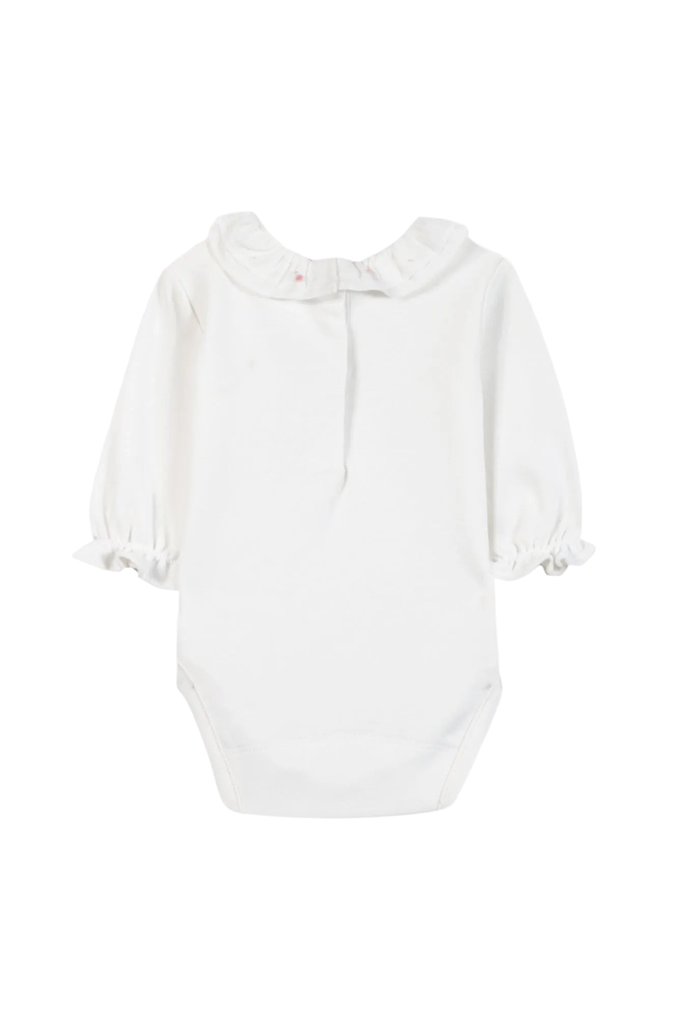 White baby bodysuit with long sleeves on a white background