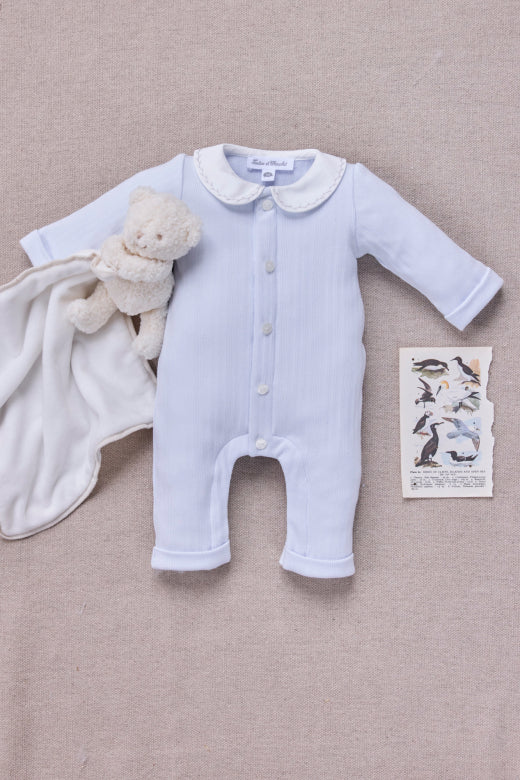 Collared LS Woven One piece Blue F26