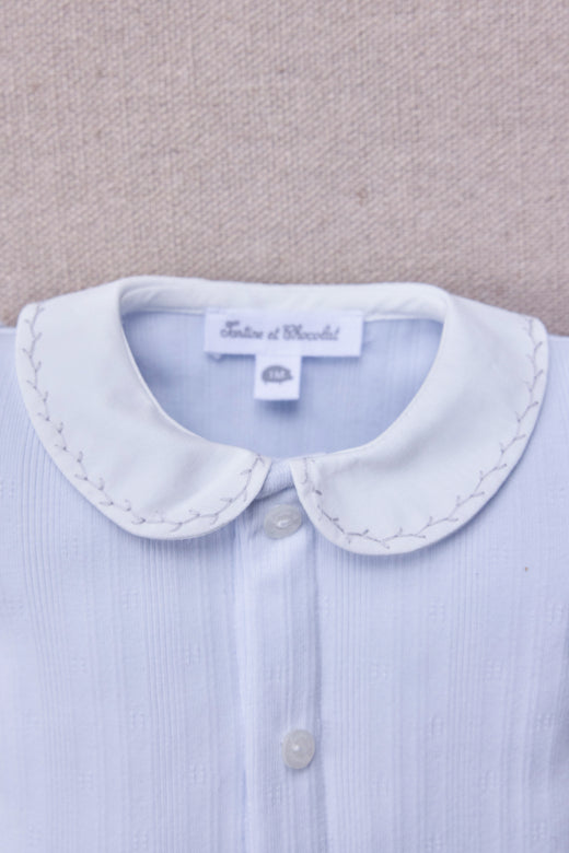 Collared LS Woven One piece Blue F26