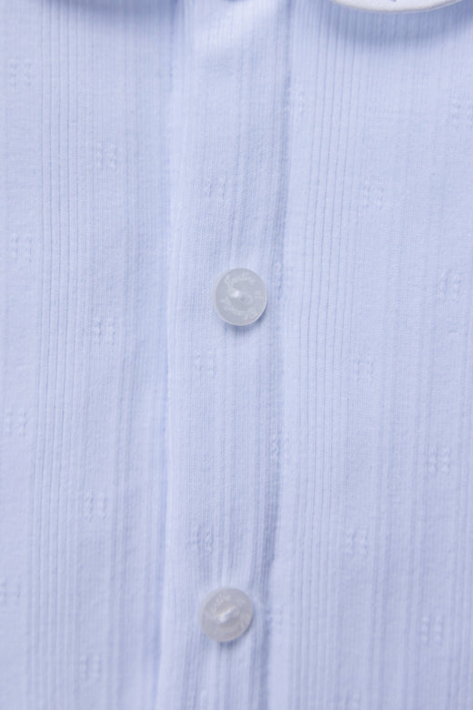 Collared LS Woven One piece Blue F26