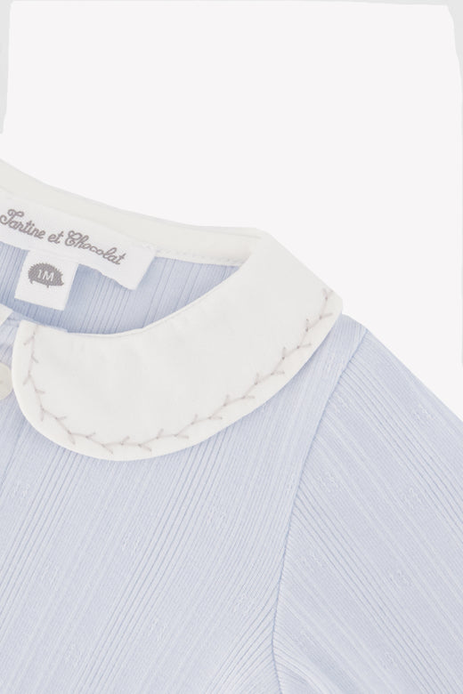 Collared LS Woven One piece Blue F26