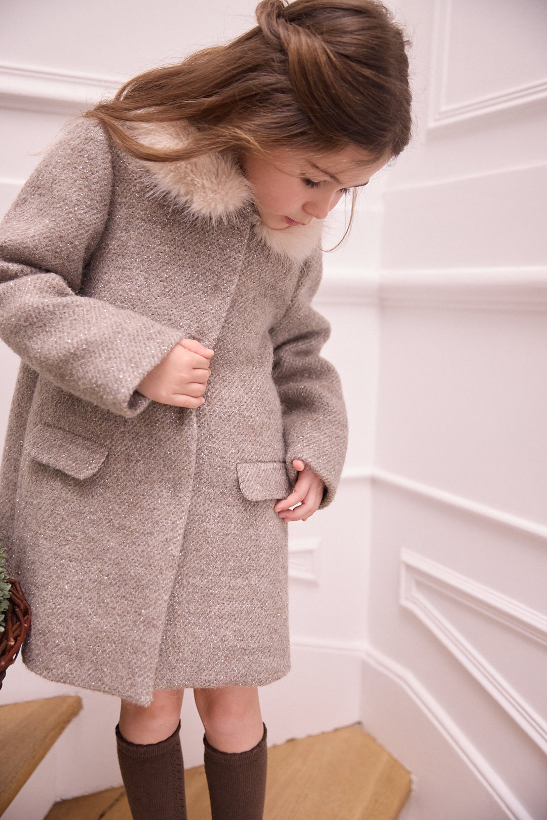 Wool Coat w/ Fur Collar Blush Melange F26