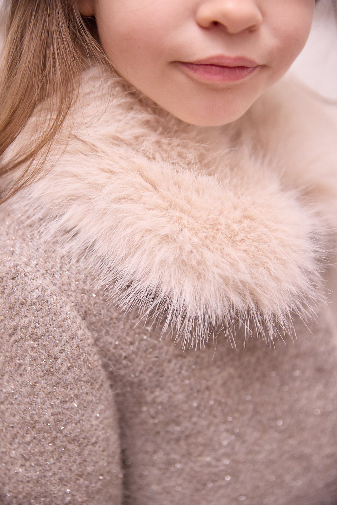 Wool Coat w/ Fur Collar Blush Melange F26