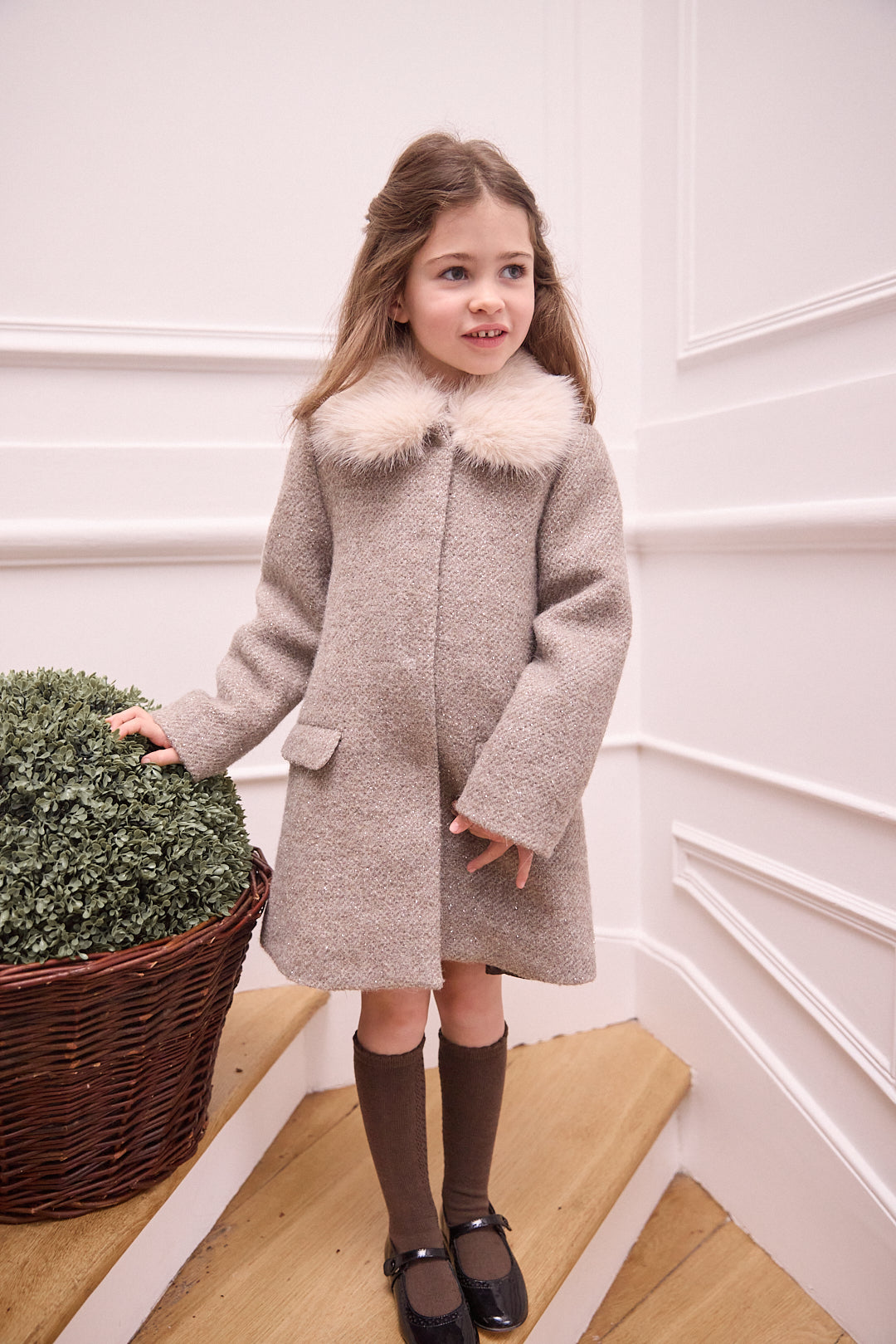 Wool Coat w/ Fur Collar Blush Melange F26