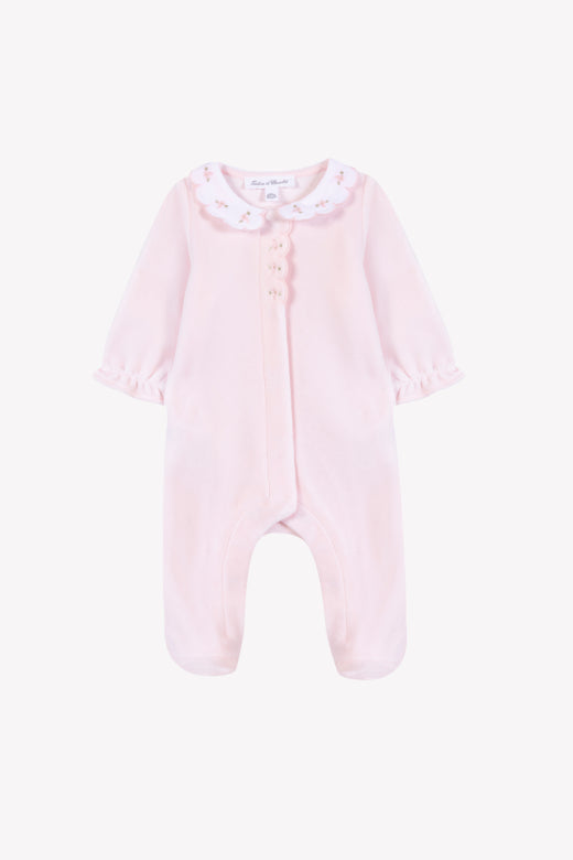 Collared LS Footie w/ Embroidery Rose Pale F26