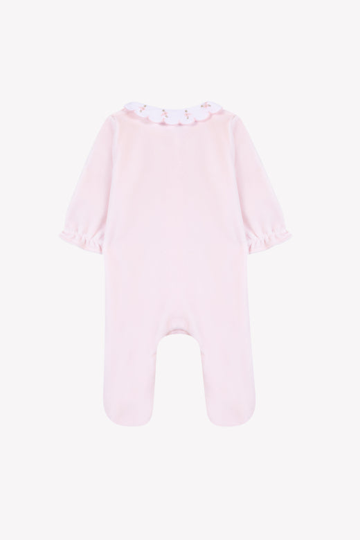 Collared LS Footie w/ Embroidery Rose Pale F26