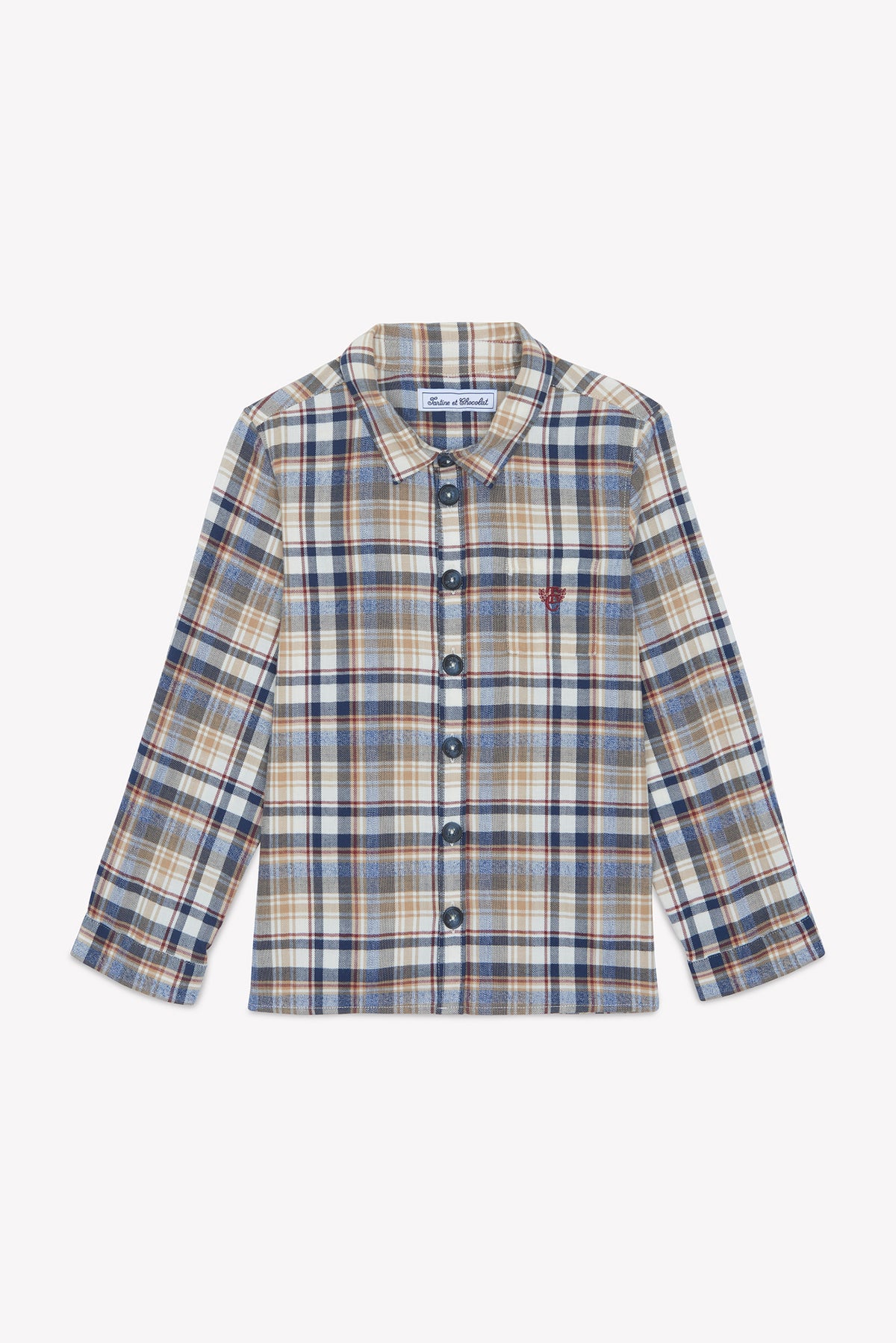 Boy LS Collared Shirt Tan Blue Check Multi F26